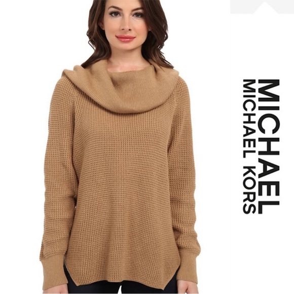 Michael Kors Waffle Knit Sweater Camel Cowl Neck - Picture 11 of 11